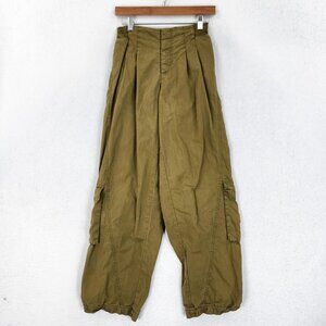 Free People Pants Womens Small Green Cargo Wide Leg Cargo High Rise Pleated